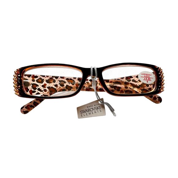 Swarovski Crystal Reading Glasses With Leopard Print New With Tags & Case +4.00